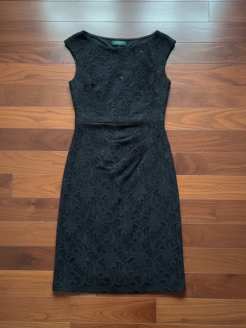 LAUREN Ralph Lauren BLACK Lace Sequin Cocktail Dress Sleeveless Wedding SIZE 6
